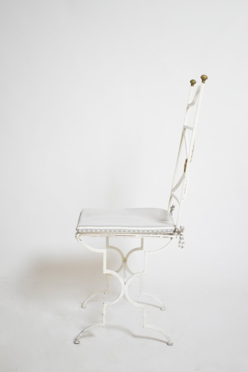 Set Of 4 White Lacquered Wrought Iron Chairs, 1940s-photo-2