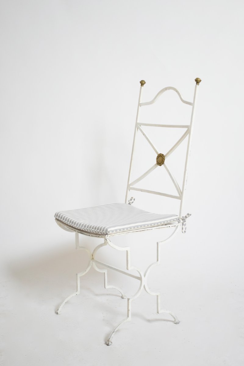 Set Of 4 White Lacquered Wrought Iron Chairs, 1940s-photo-3