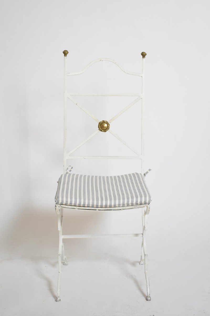 Set Of 4 White Lacquered Wrought Iron Chairs, 1940s-photo-4