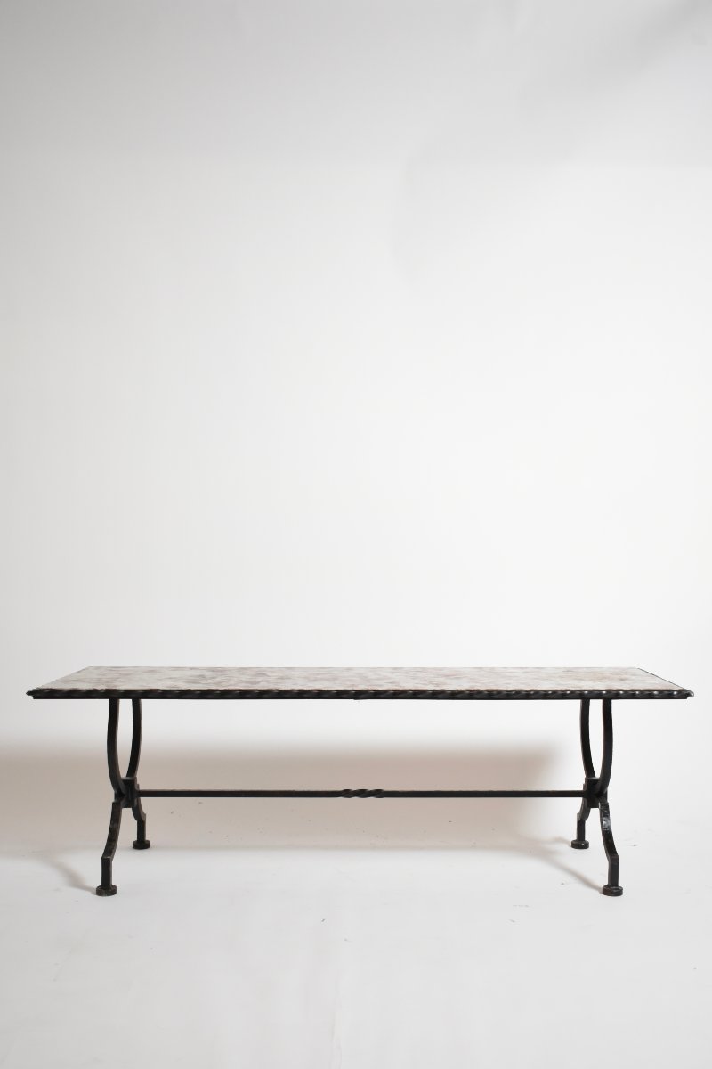 Wrought Iron And Marble Coffee Table, 1940s.-photo-2