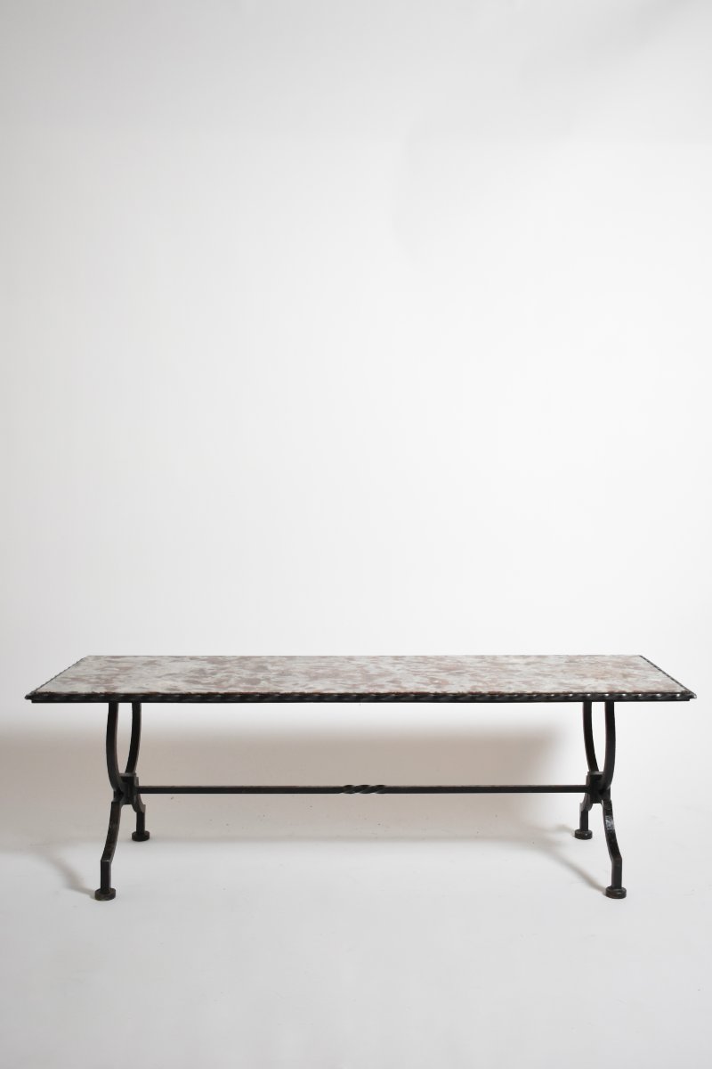 Wrought Iron And Marble Coffee Table, 1940s.-photo-3