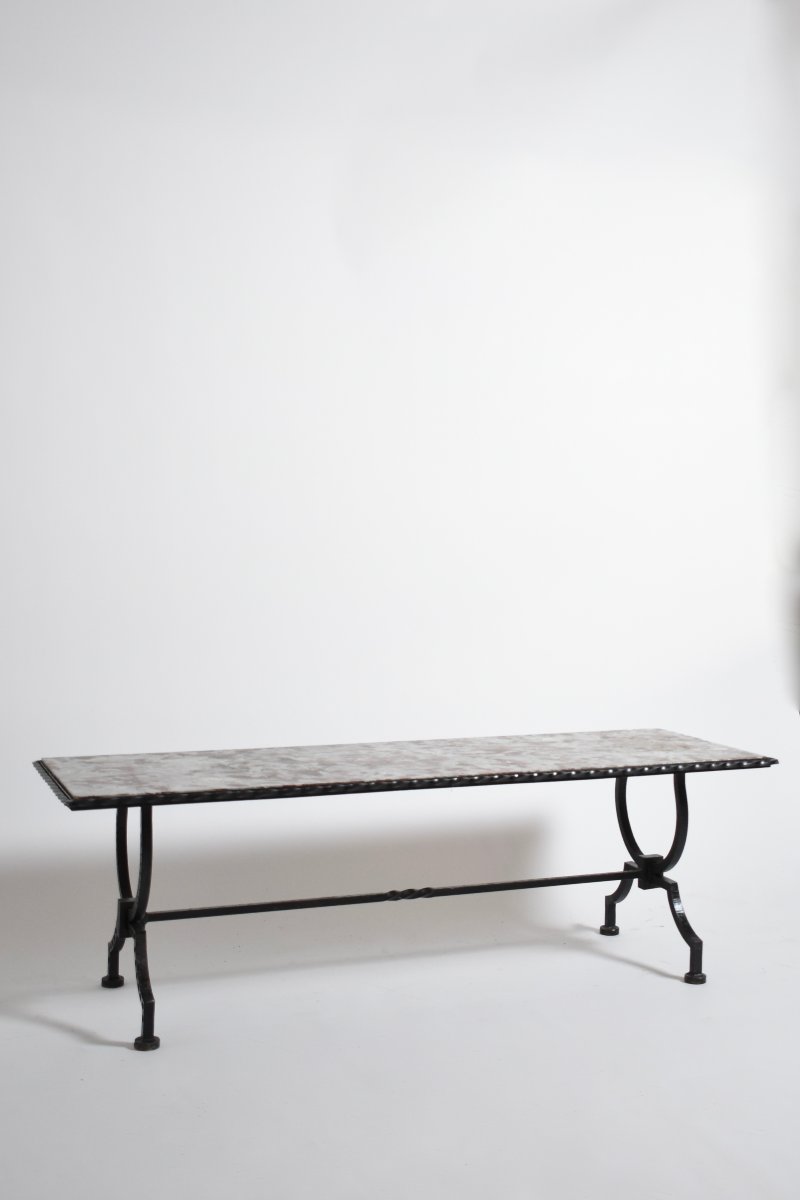 Wrought Iron And Marble Coffee Table, 1940s.-photo-1