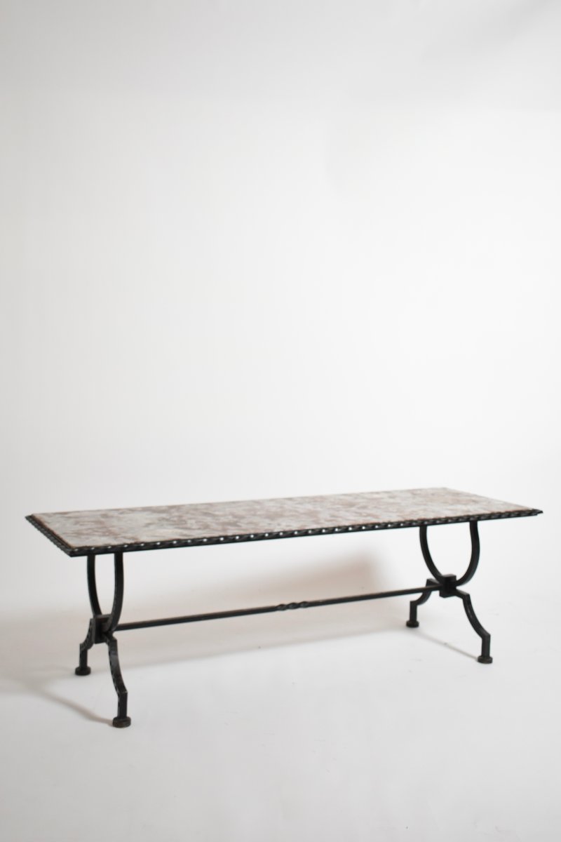 Wrought Iron And Marble Coffee Table, 1940s.