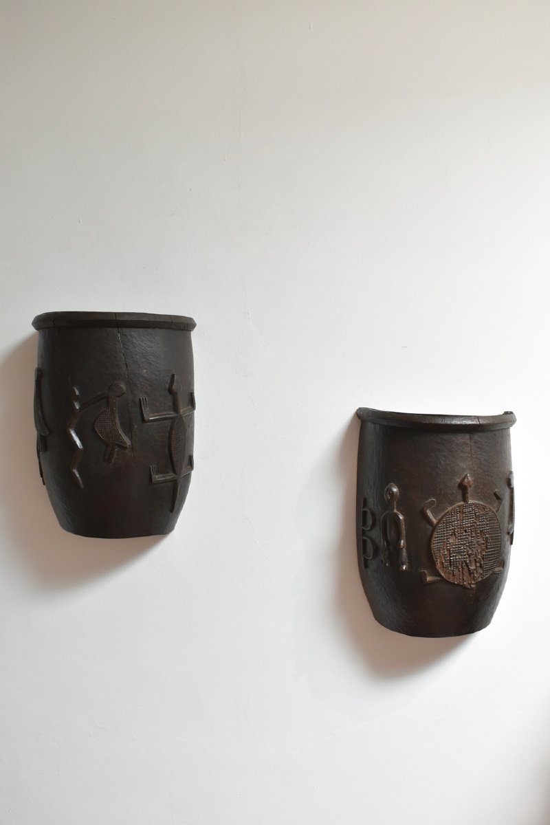 Pair Of Important Wooden Carved Wall Sconces, 1960s.