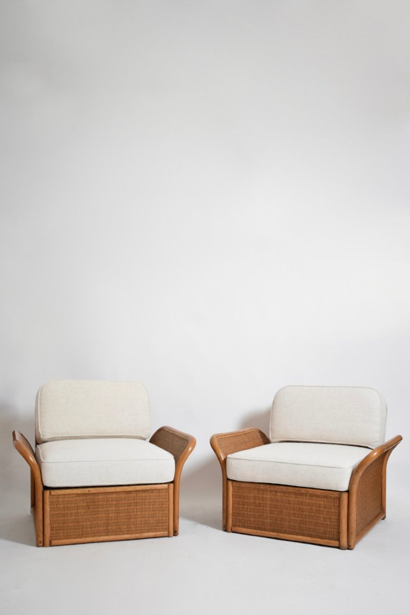Pair Of Wicker Armchairs, 1970s.