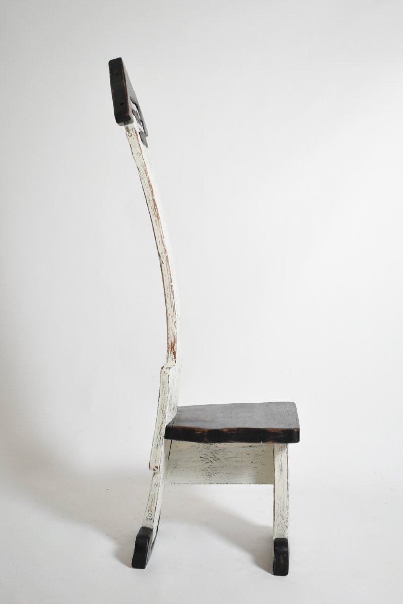 Pair Of Bicolor Tainted Wood Chairs Totems, 1980s-photo-3