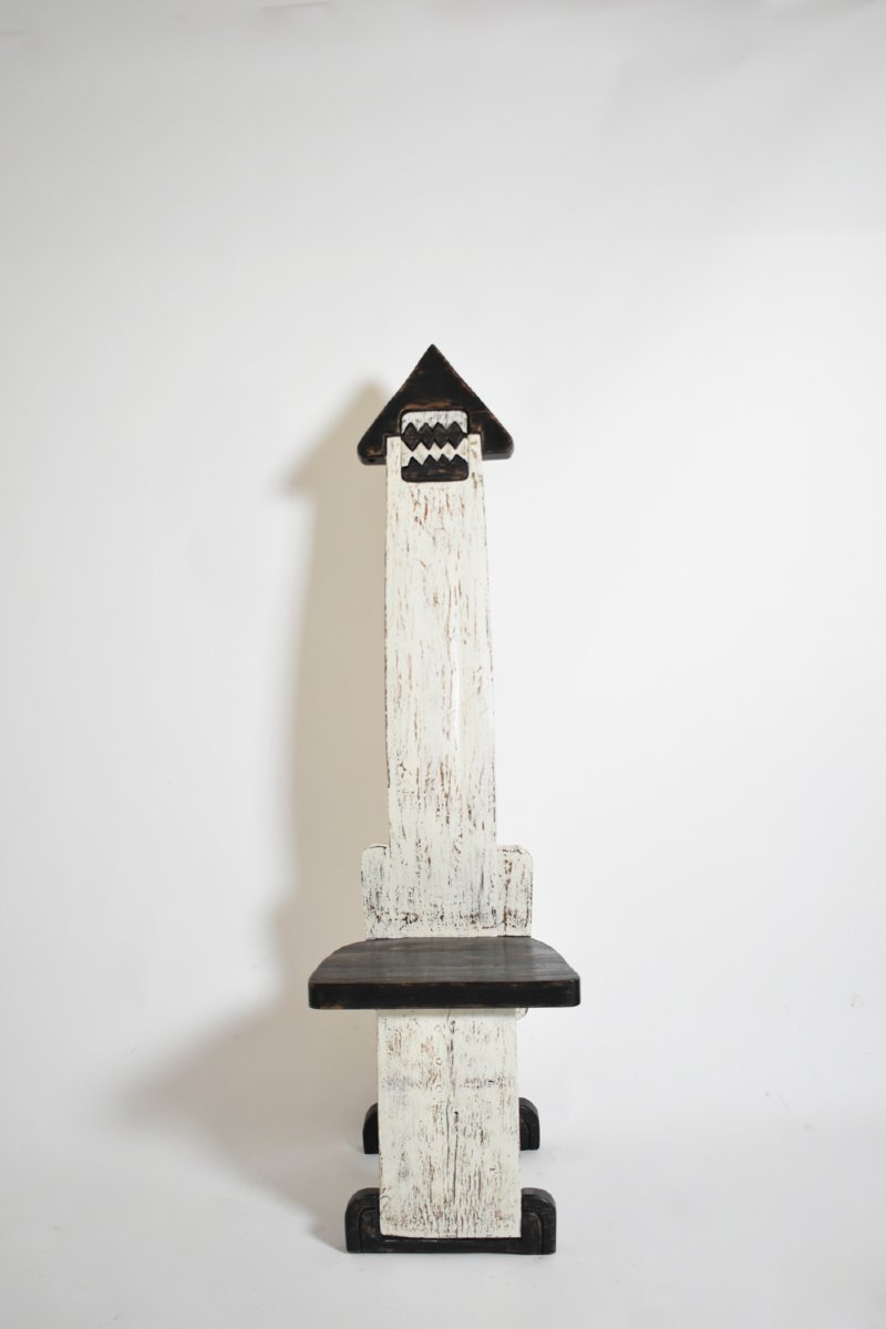 Pair Of Bicolor Tainted Wood Chairs Totems, 1980s-photo-4