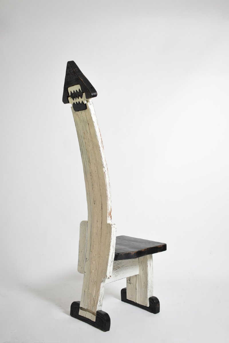 Pair Of Bicolor Tainted Wood Chairs Totems, 1980s-photo-1