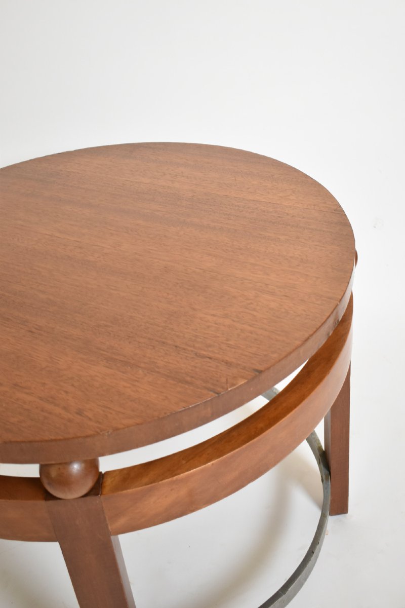 Table guéridon ronde moderniste en bois, années 1930-photo-2