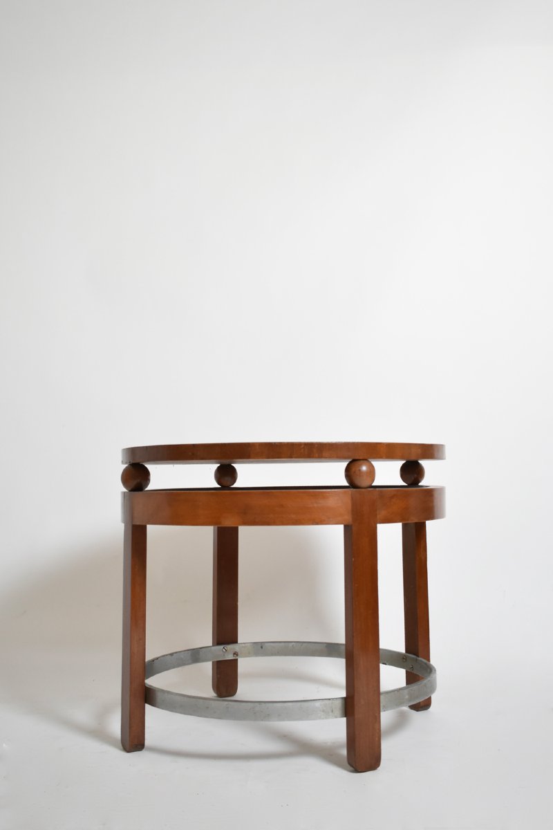 Table guéridon ronde moderniste en bois, années 1930-photo-4
