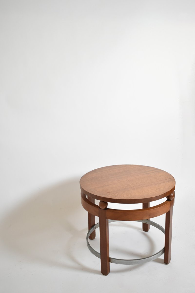 Table guéridon ronde moderniste en bois, années 1930-photo-1