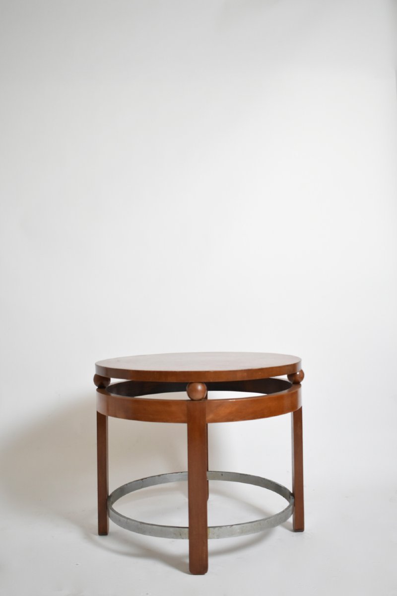 Table guéridon ronde moderniste en bois, années 1930