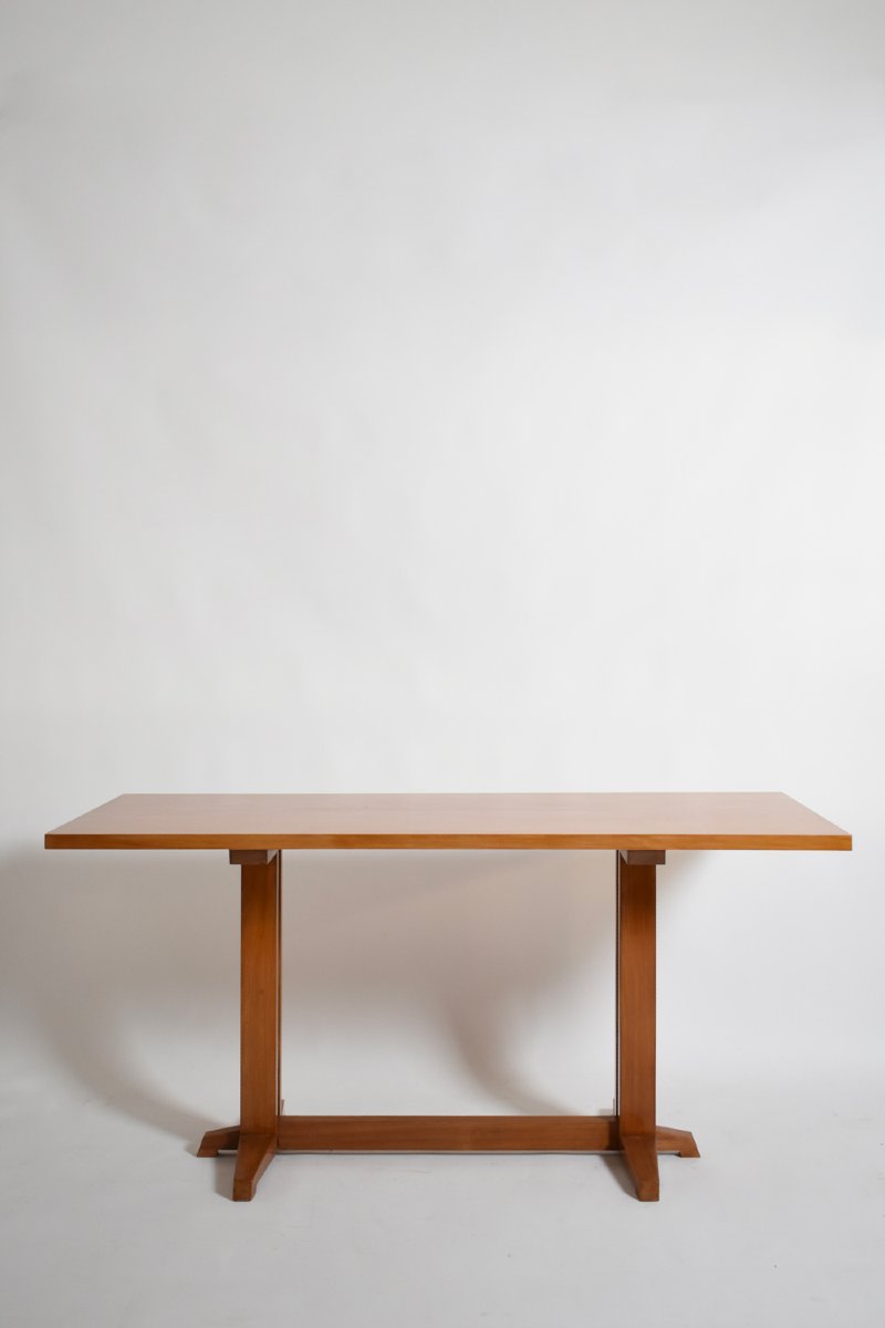 Console en bois clair, années 1970.-photo-4