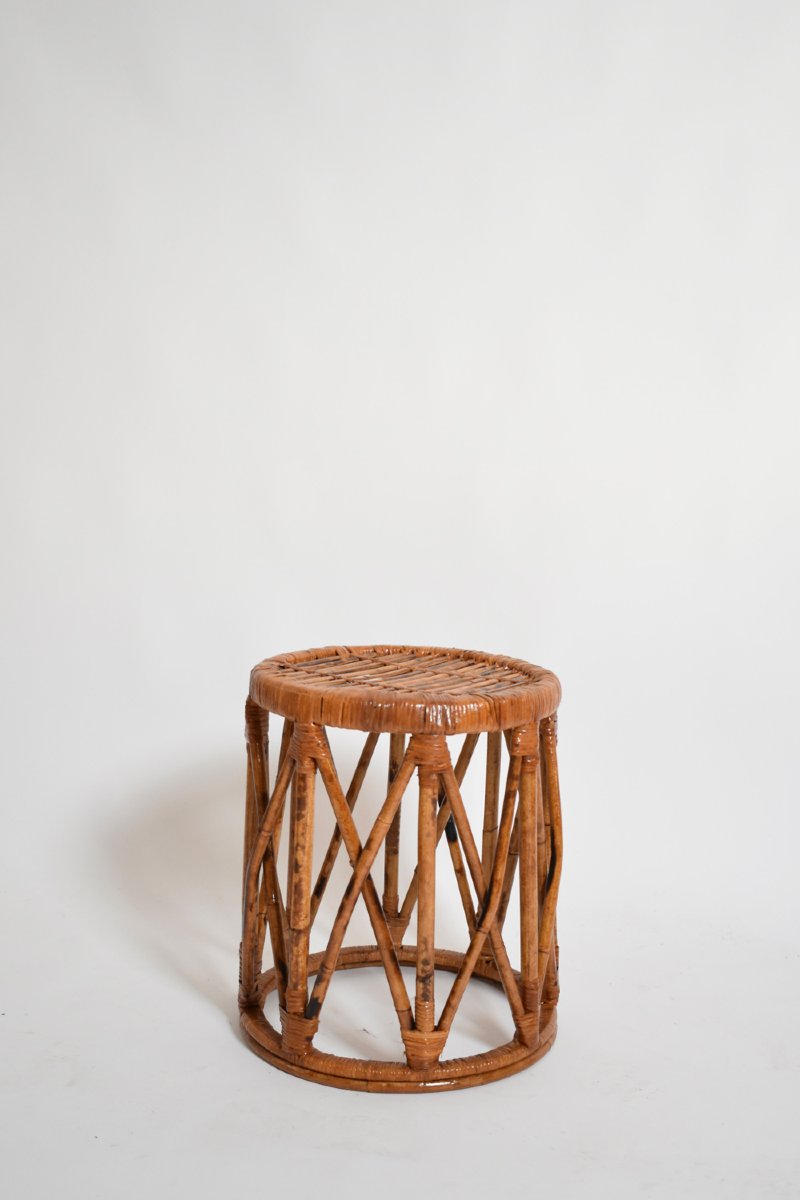 Pair Of Rattan Cylindrical Stools, 1960s-photo-4