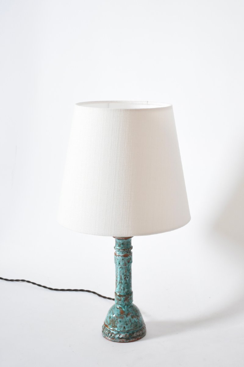 Pair Of Turquoise And Brown Lamps.-photo-2