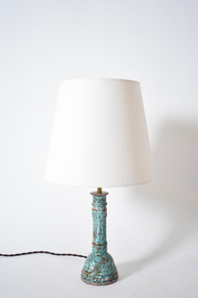Pair Of Turquoise And Brown Lamps.-photo-3