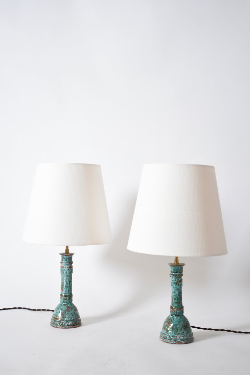 Pair Of Turquoise And Brown Lamps.