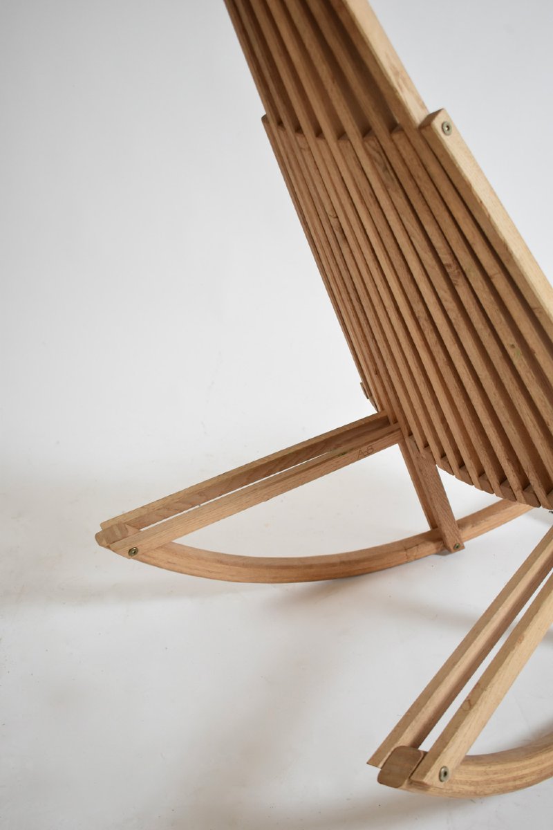 Fauteuil à bascule en bois, années 1980-photo-2