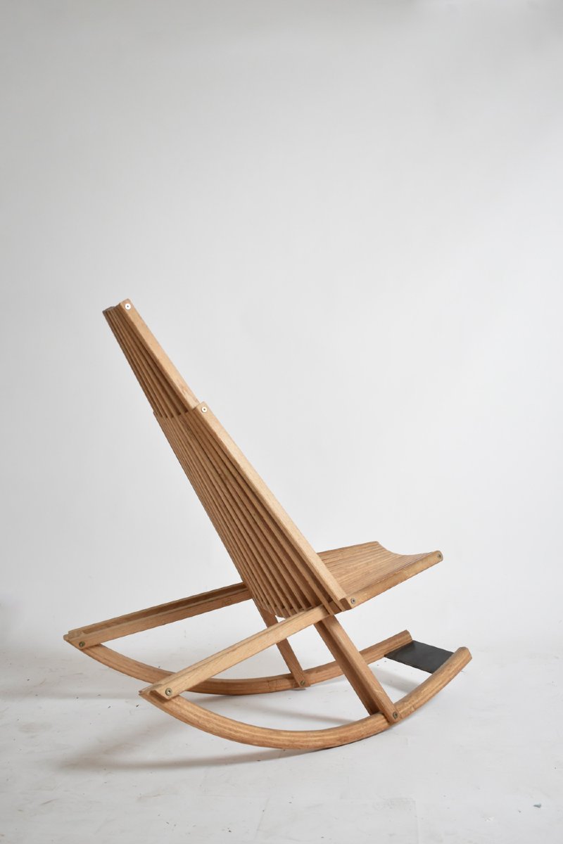 Fauteuil à bascule en bois, années 1980-photo-3
