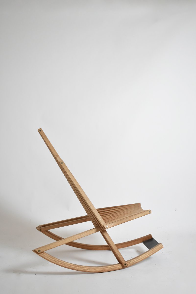Fauteuil à bascule en bois, années 1980-photo-4