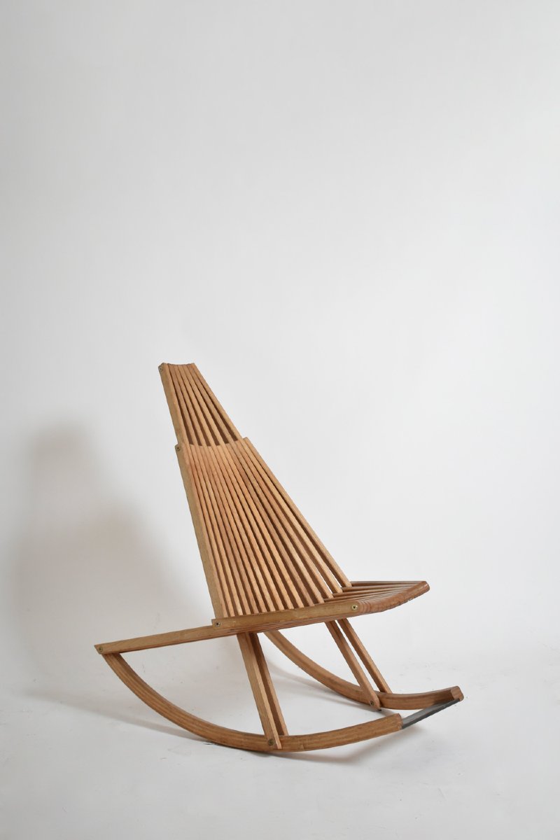 Fauteuil à bascule en bois, années 1980