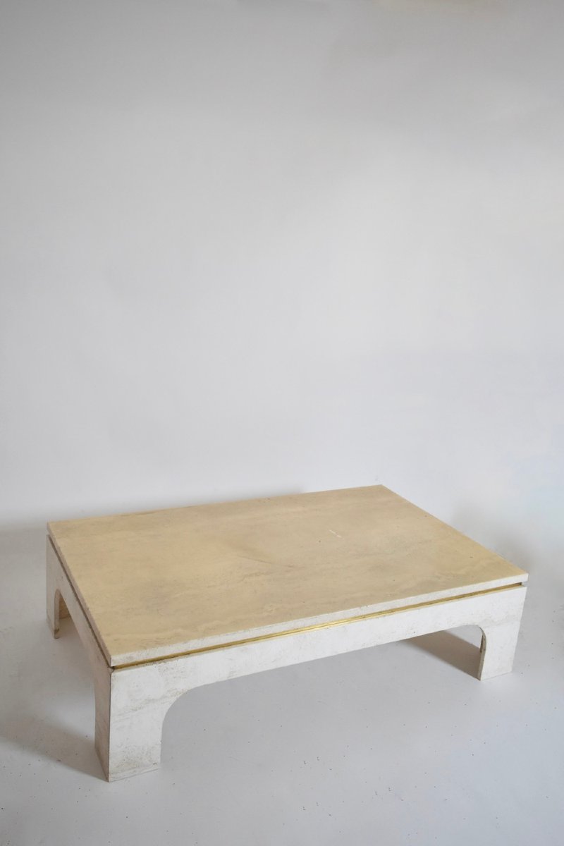 Table basse rectangulaire en travertin, années 1970.-photo-4