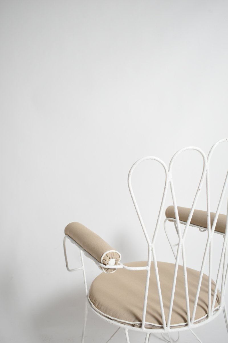 Paire de chaises de jardin en fer forgé blanc, années 1960-photo-2