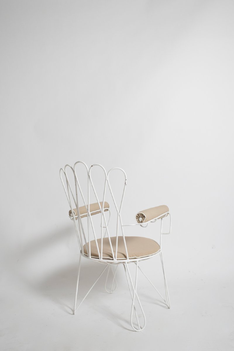 Paire de chaises de jardin en fer forgé blanc, années 1960-photo-3