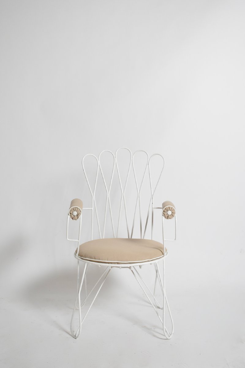 Paire de chaises de jardin en fer forgé blanc, années 1960-photo-4