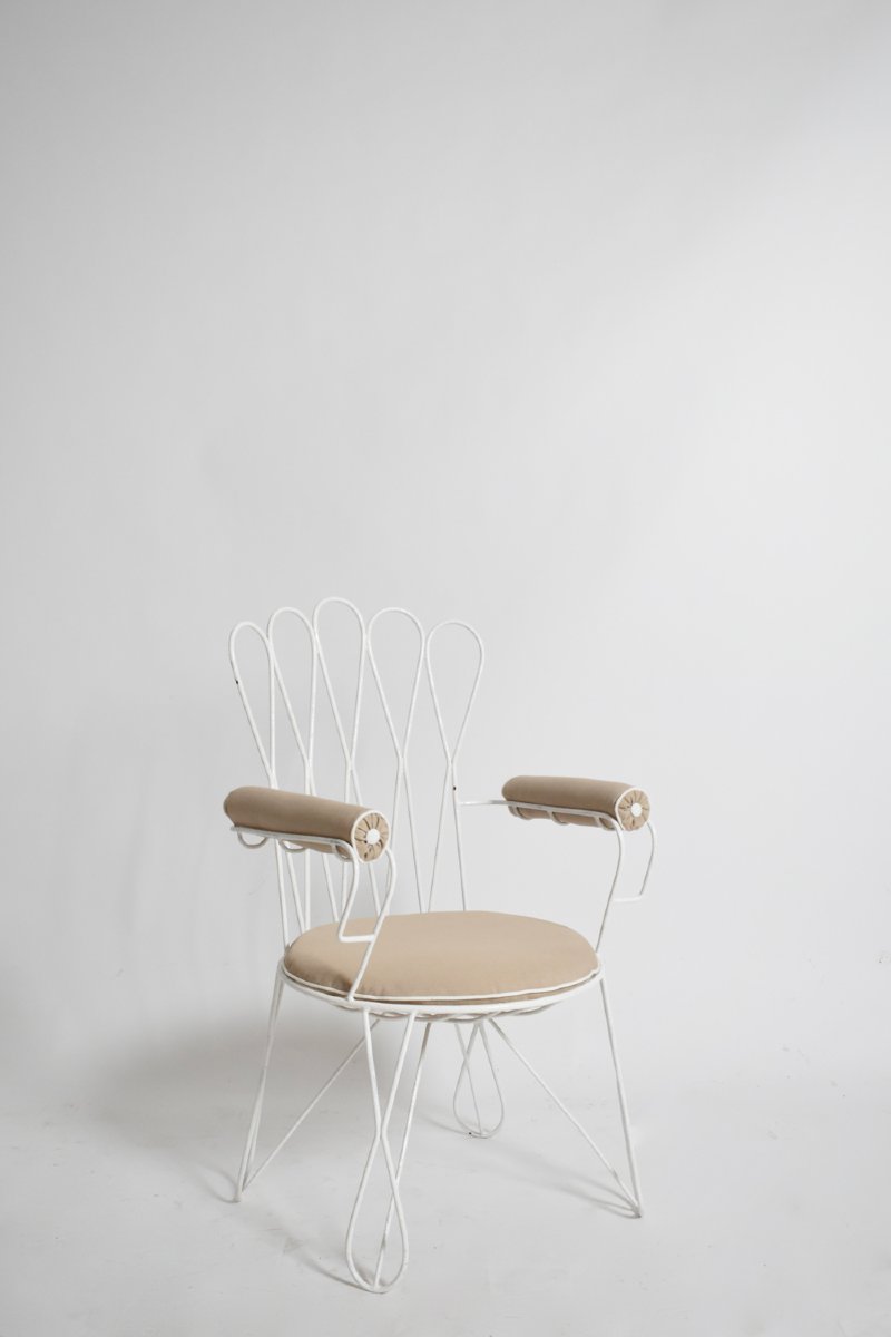 Paire de chaises de jardin en fer forgé blanc, années 1960-photo-1