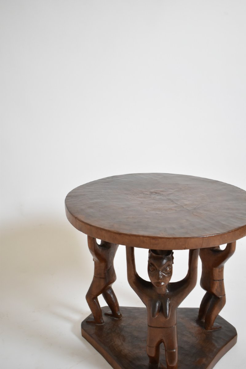 Monoxyl African Pedestal Round Table, 1960s.-photo-2