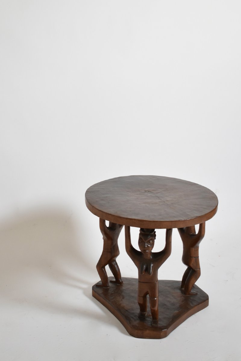 Monoxyl African Pedestal Round Table, 1960s.-photo-3