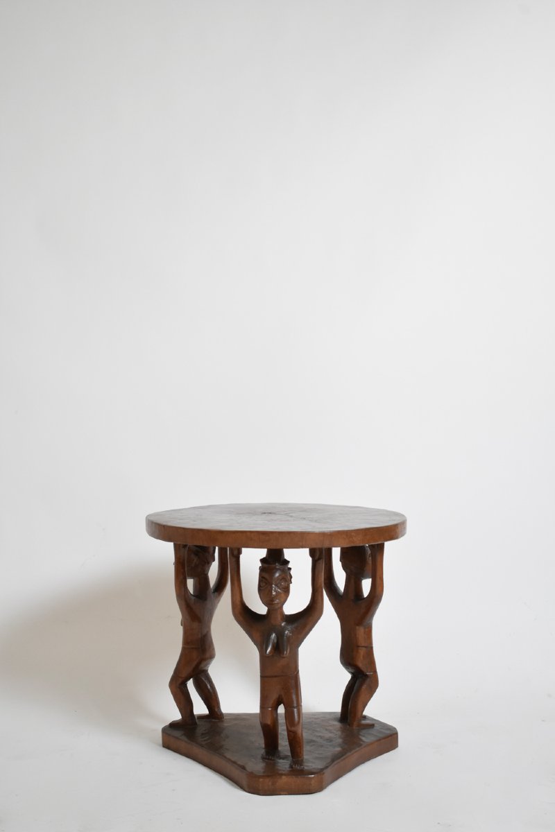 Monoxyl African Pedestal Round Table, 1960s.-photo-4