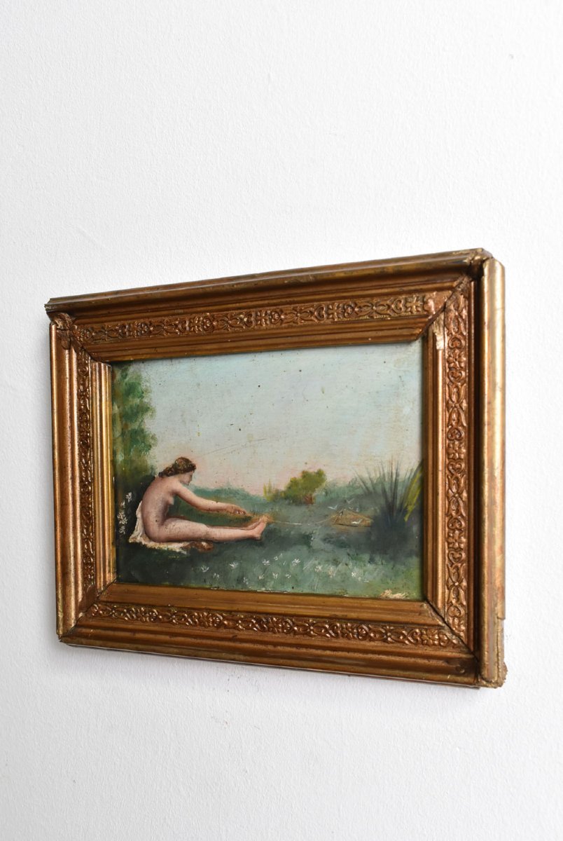 Peinture symboliste représentant une baigneuse nue, années 1900.-photo-2