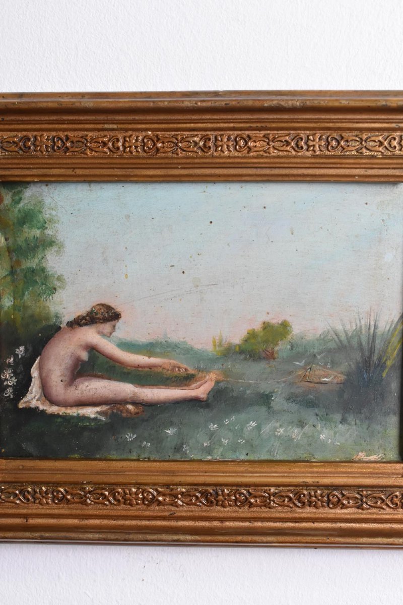 Peinture symboliste représentant une baigneuse nue, années 1900.-photo-3