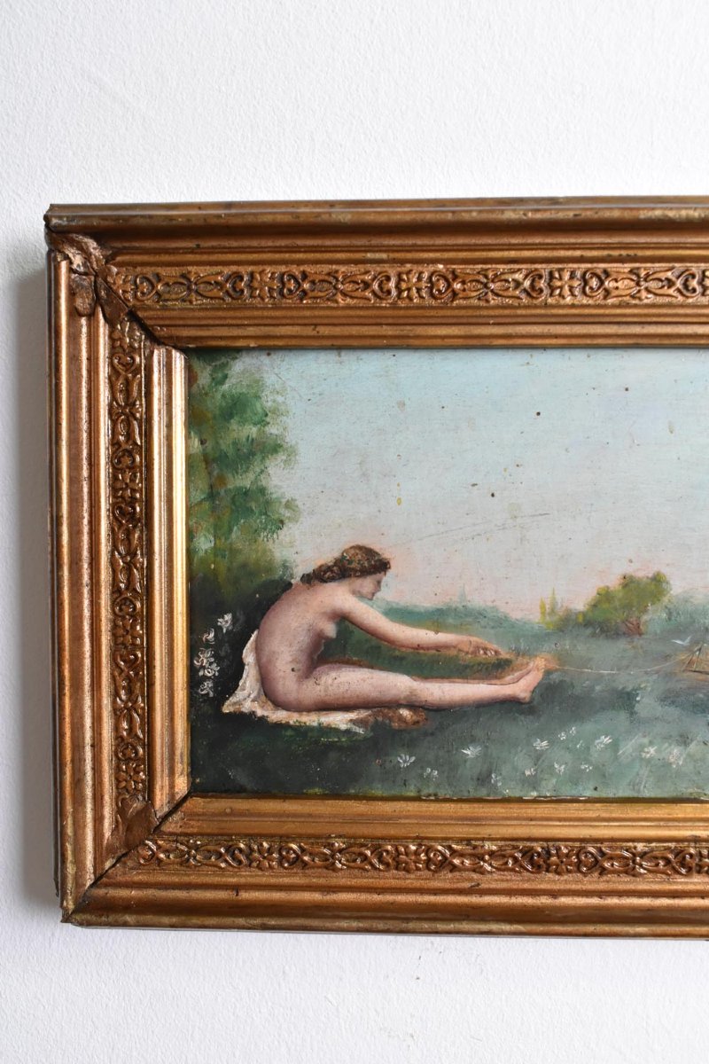 Peinture symboliste représentant une baigneuse nue, années 1900.-photo-4