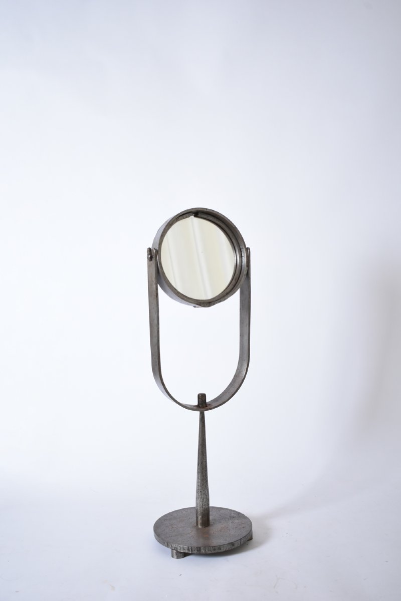 Miroir de table brutaliste en fer forgé, années 1960.