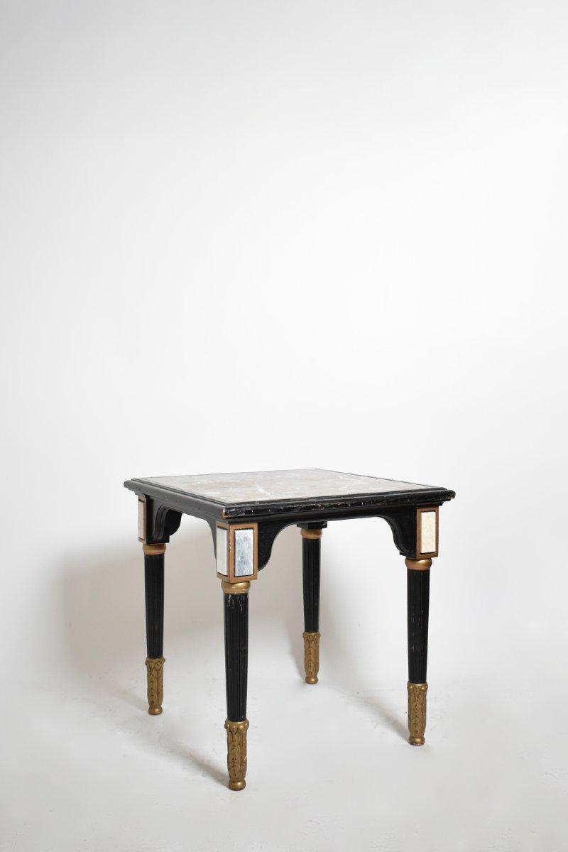 Guéridon de style Louis XVI en bois noirci, années 1930.-photo-4