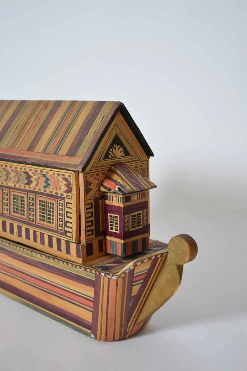 Straw Marquetry Box, 1970s.-photo-3