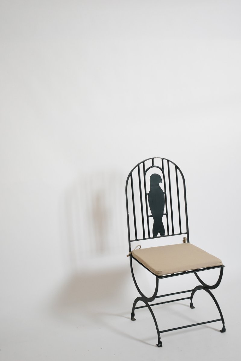Paire de fauteuils « cage à oiseaux » en fer forgé, années 1960.-photo-2