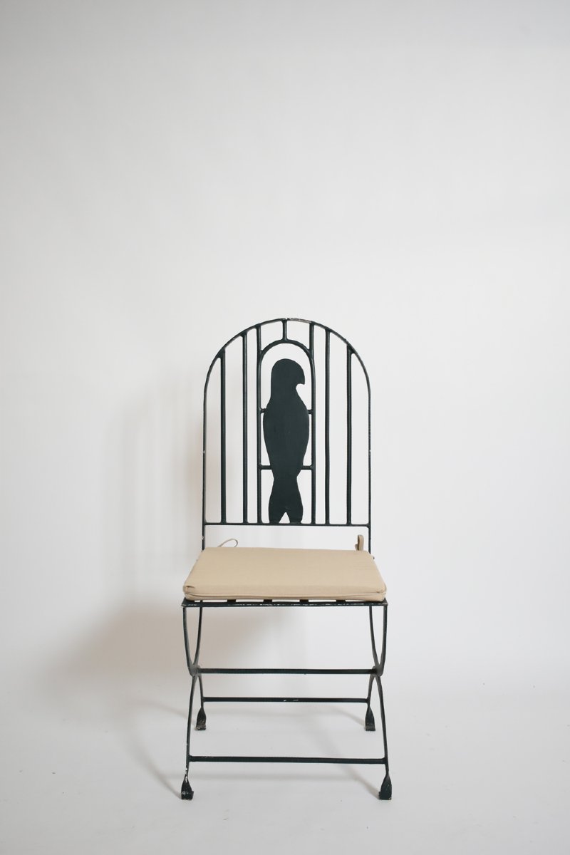 Paire de fauteuils « cage à oiseaux » en fer forgé, années 1960.-photo-4