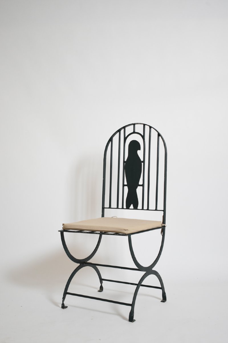 Paire de fauteuils « cage à oiseaux » en fer forgé, années 1960.-photo-1