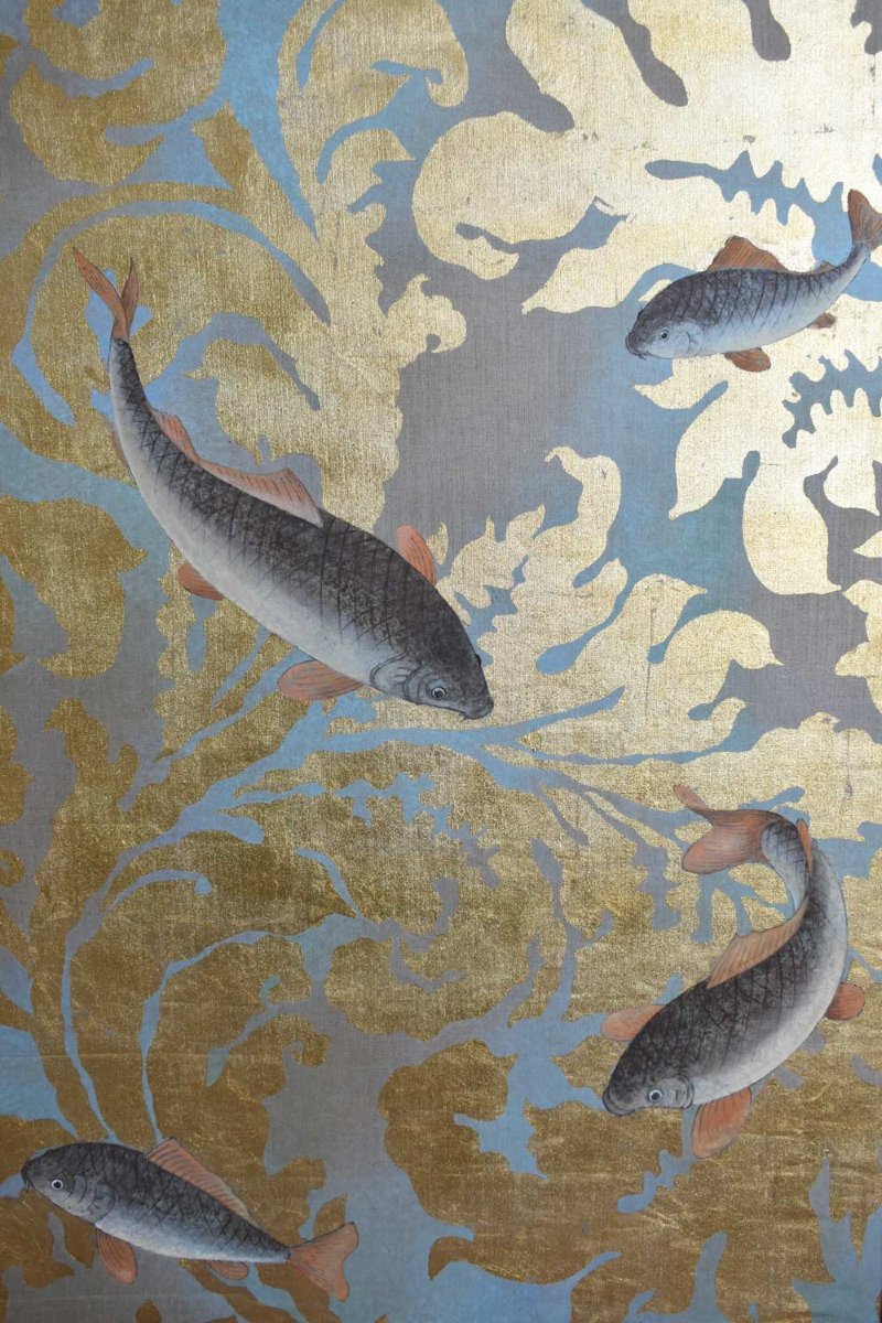 Fishes And Foliage Print On Canvas, 1970s.-photo-2