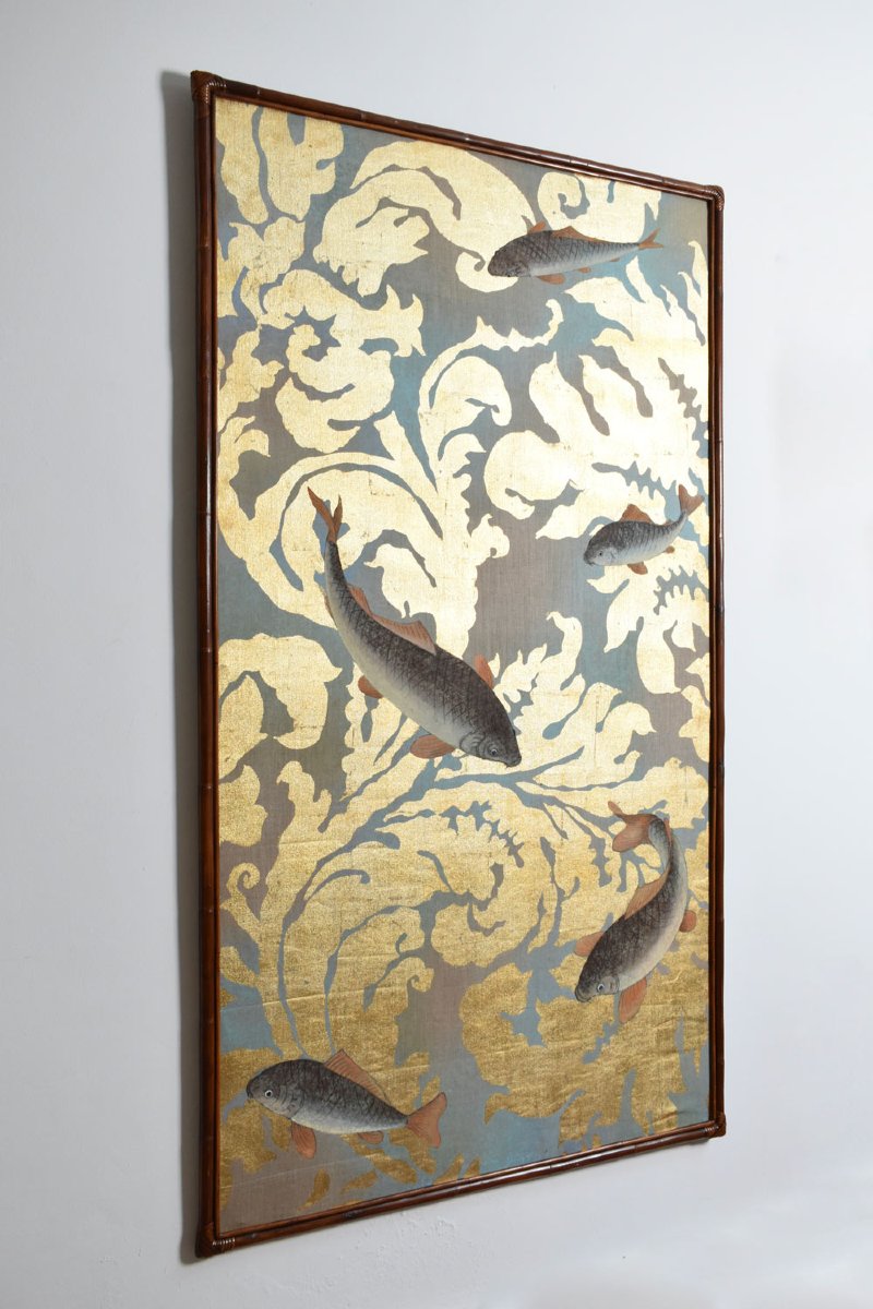 Fishes And Foliage Print On Canvas, 1970s.-photo-3