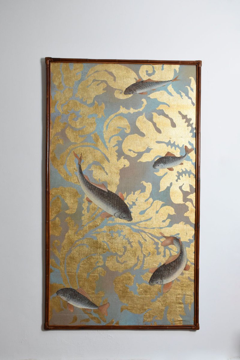 Fishes And Foliage Print On Canvas, 1970s.