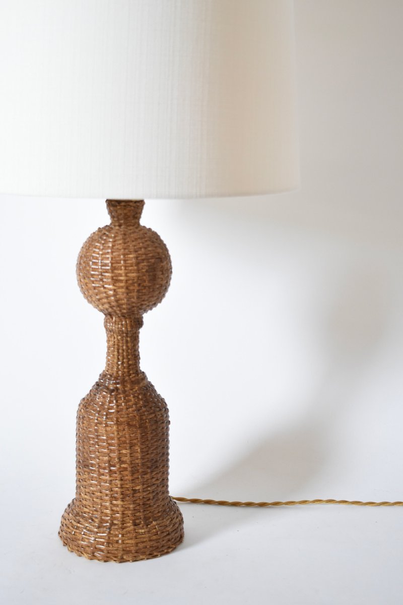 Rattan Skin Baluster Table Lamp, 1970s.-photo-4