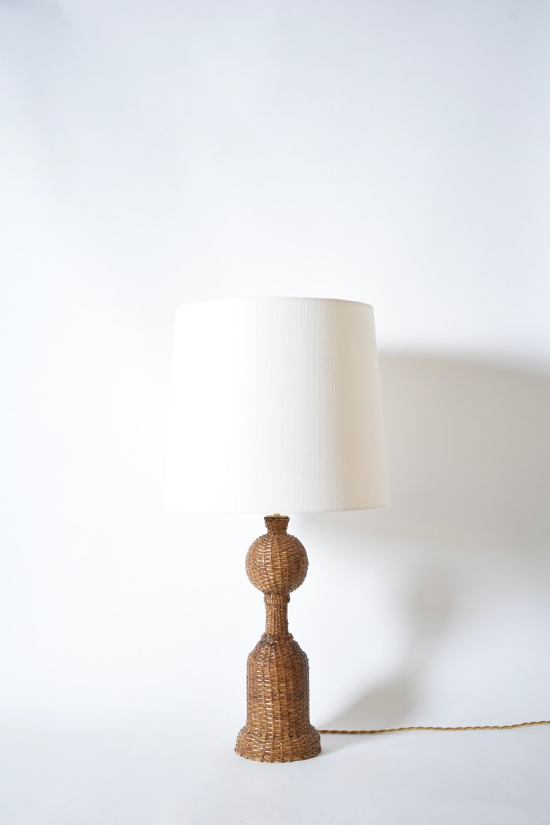 Rattan Skin Baluster Table Lamp, 1970s.