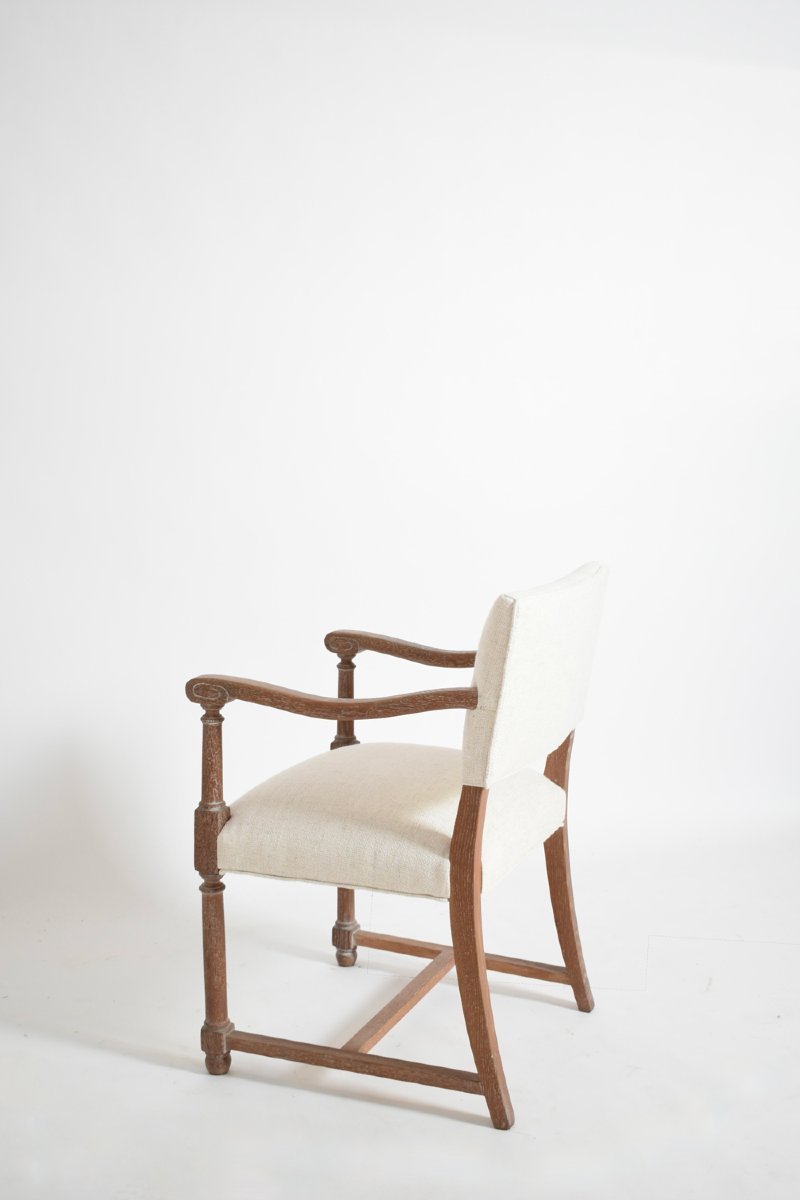 Pair Of Cerused Oak Armchairs, 1940s.-photo-4