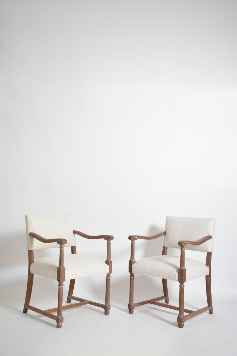 Pair Of Cerused Oak Armchairs, 1940s.