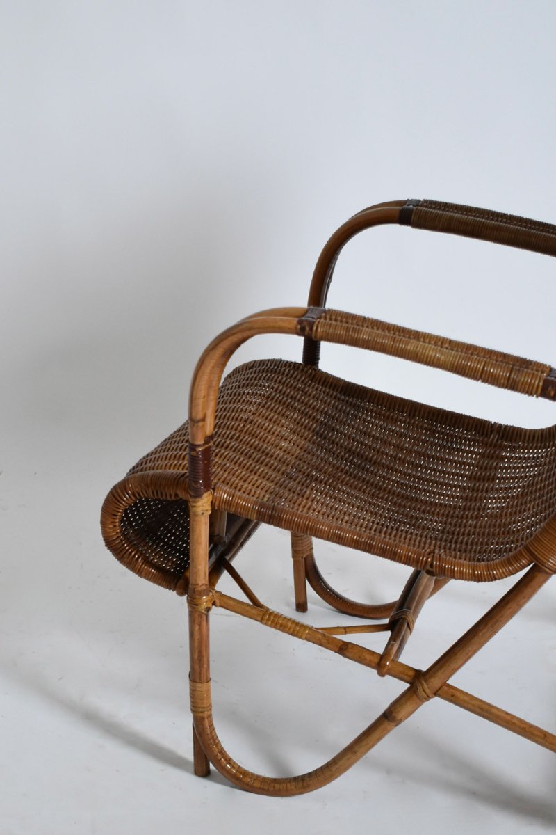 Rattan And Wicker High Back Armchair, 1950s.-photo-1
